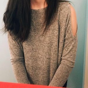 grey cold shoulder lightweight sweater